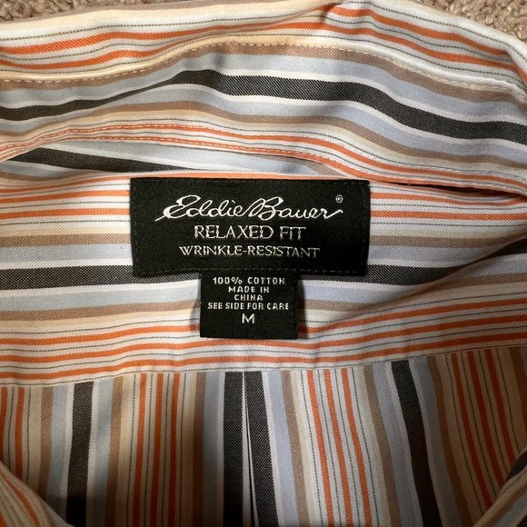 EDDIE BAUER Shirt Men's Long Sleeve Relaxed Fit Striped Button Up Cream Multi M - Picture 2 of 11